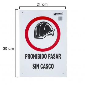 Cartel Prohibido Pasar Sin Casco 30x21 cm