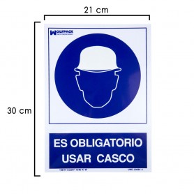 Cartel Obligatorio Usar Casco 30x21 cm 