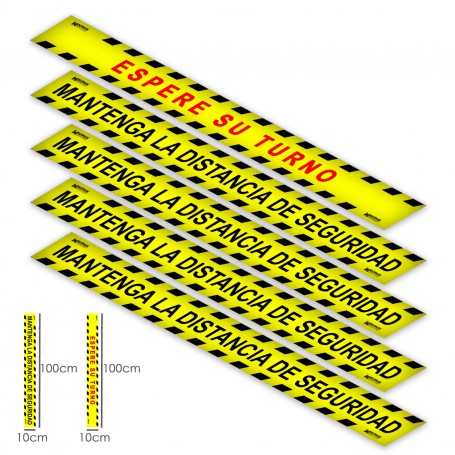 Marquage Du sol Distance Sécurité et Tour Autocollants Signalisation 5 Unités Rectangulaires 10 x 100 cm