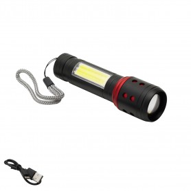 Lampe de poche Led Batterie Rechargeable avec Fonction Zoom 5 W 300 - 150 Lumenes