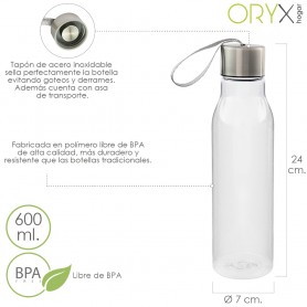 Botella Agua Capacidad De 600 ML Plastico Libre BPA Con Asa Tapon Acero Inoxidable