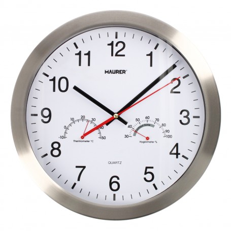 Reloj De Pared Ø 30 cm Con Higrometro y Termometro Frontal En Acero 