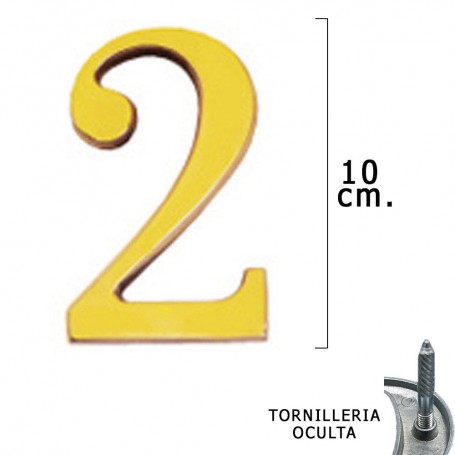 Numero Latón "2" 10 cm con Tornilleria Oculta Blister 1 Pieza