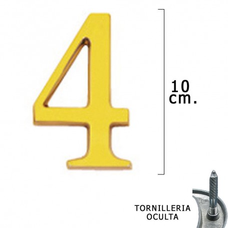 Numéro Laiton « 4 » 10 cm avec vis Cachée Blister 1 Pièce