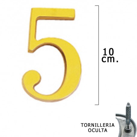 Numero Latón "5" 10 cm con Tornilleria Oculta Blister 1 Pieza