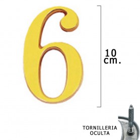 Numero Latón "6" 10 cm con Tornilleria Oculta Blister 1 Pieza