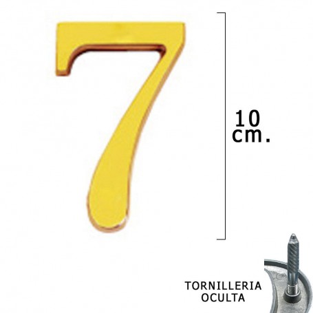 Numero Latón "7" 10 cm con Tornilleria Oculta Blister 1 Pieza