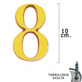 Numero Latón "8" 10 cm con Tornilleria Oculta Blister 1 Pieza