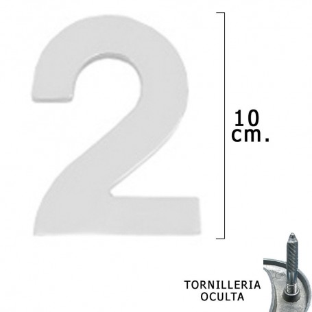 Numero Metal "2" Plateado Mate 10 cm con Tornilleria Oculta Blister 1 Pieza