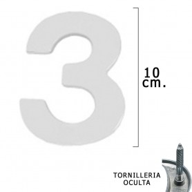 Numero Metal "3" Plateado Mate 10 cm con Tornilleria Oculta Blister 1 Pieza