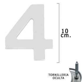 Numero Metal "4 Plateado Mate 10 cm con Tornilleria Oculta Blister 1 Pieza