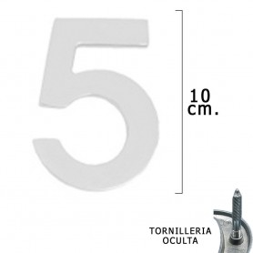 Numero Metal "5" Plateado Mate 10 cm con Tornilleria Oculta Blister 1 Pieza
