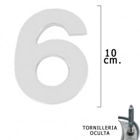Numero Metal "6" Plateado Mate 10 cm con Tornilleria Oculta Blister 1 Pieza
