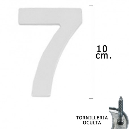 Numero Metal "7" Plateado Mate 10 cm con Tornilleria Oculta Blister 1 Pieza