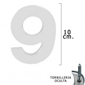 Numero Metal "9" Plateado Mate 10 cm con Tornilleria Oculta Blister 1 Pieza
