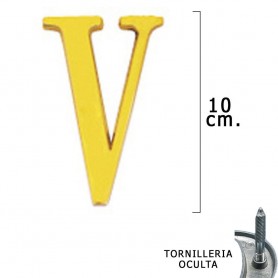 Letra Latón "V" 10 cm con Tornilleria Oculta Blister 1 Pieza