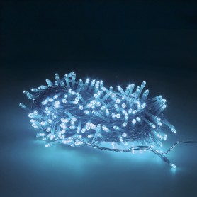 Guinalda Luces Navidad 300 Leds Color Azul Hielo Luz Navidad Interiores y Exteriores Ip44 Cable Transparente